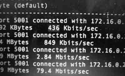 iperf_dummynet_different_bw Terminal Showing iperf measuring different bandwidths throttled by dummynet